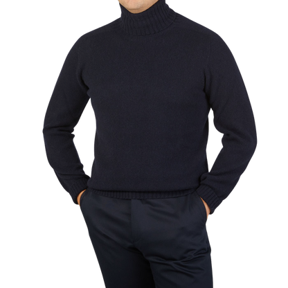 Altea Navy Blue Wool Cashmere Rollneck Front