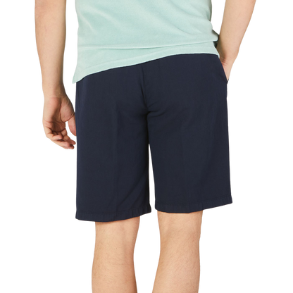 Altea Navy Cotton Linen Bermuda Shorts Back