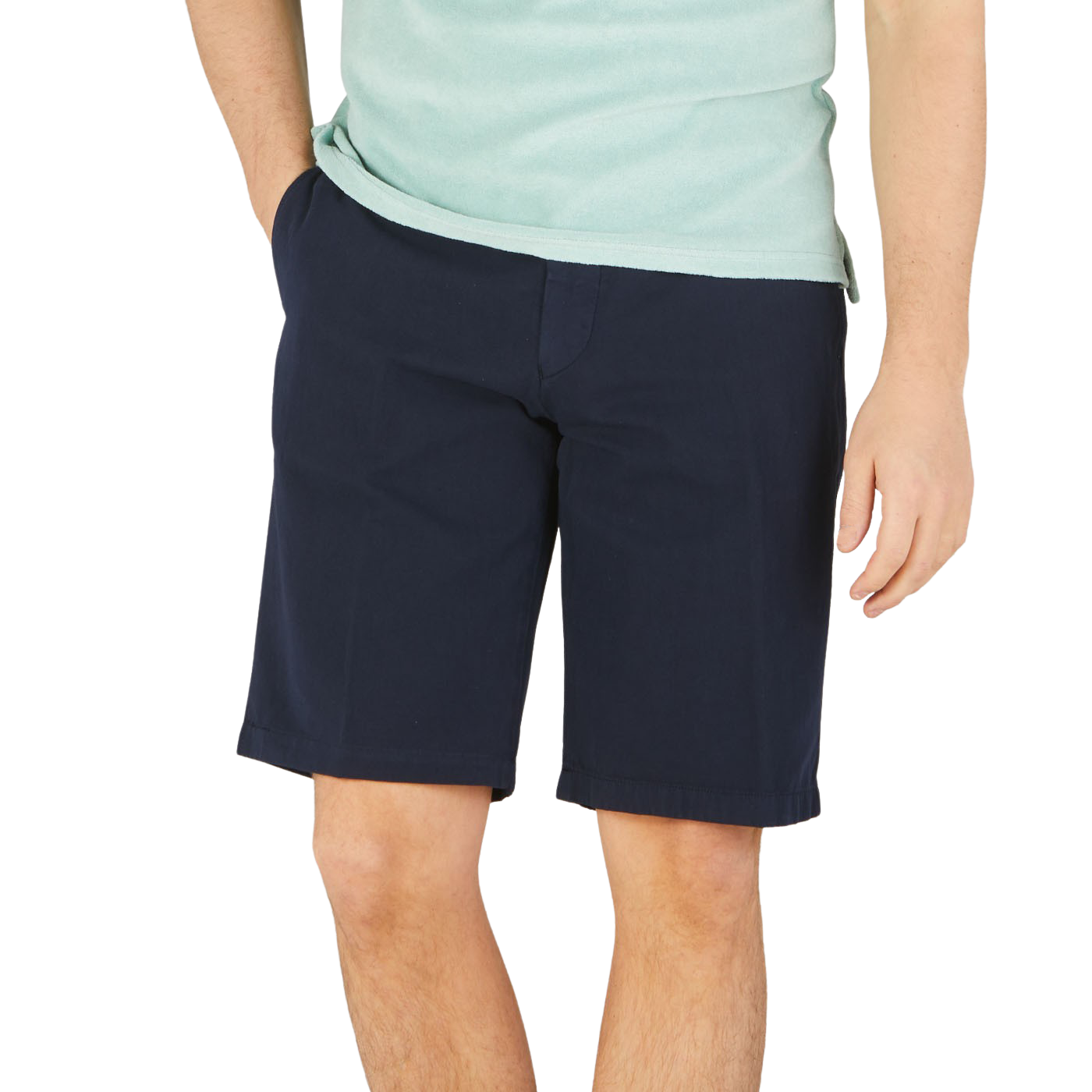 Altea Navy Cotton Linen Bermuda Shorts Front