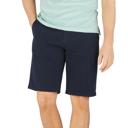 Altea Navy Cotton Linen Bermuda Shorts Front