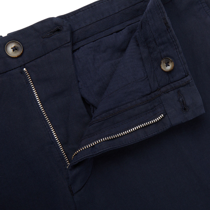 Altea Navy Cotton Linen Bermuda Shorts Zipper