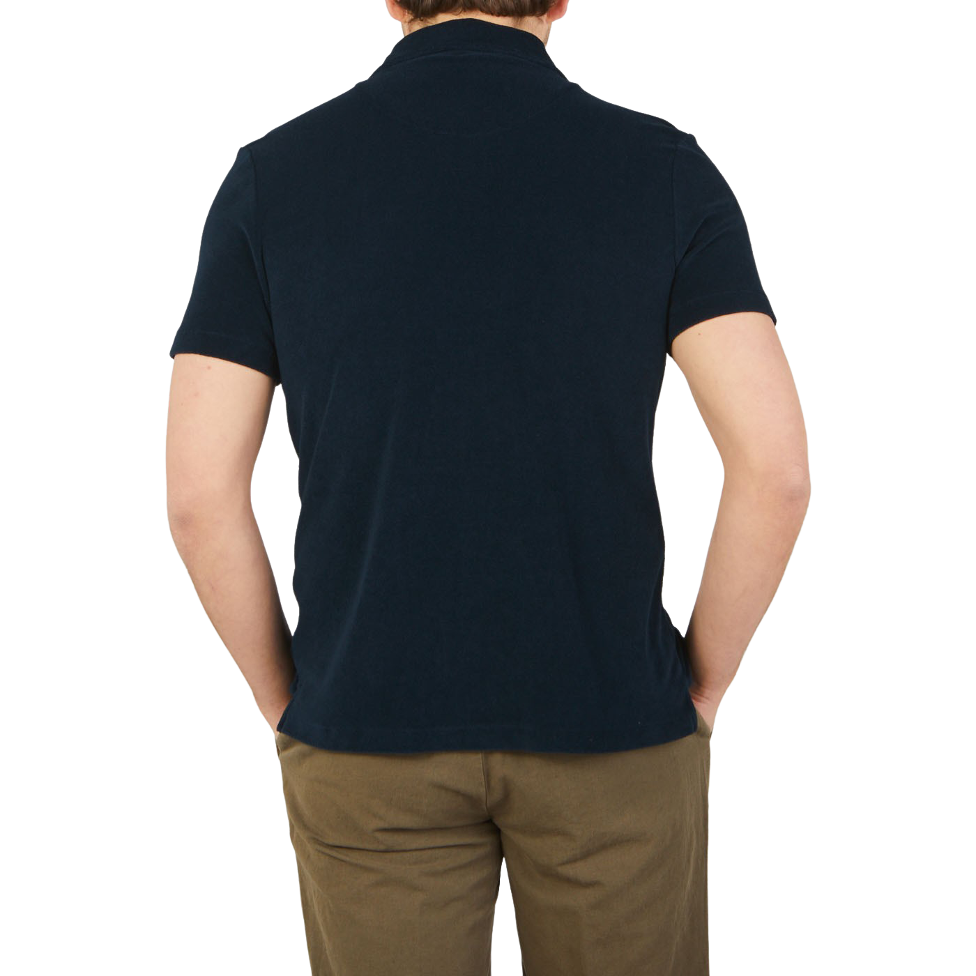 Altea Navy Organic Towelling Cotton Capri Collar Shirt Back