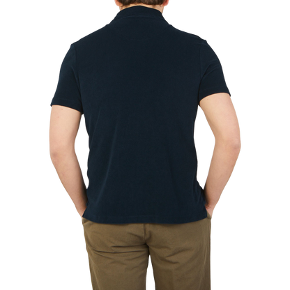 Altea Navy Organic Towelling Cotton Capri Collar Shirt Back