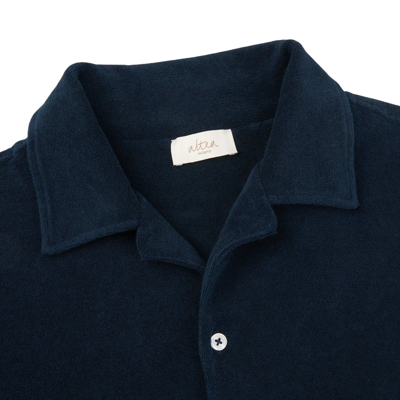 Altea Navy Organic Towelling Cotton Capri Collar Shirt Collar