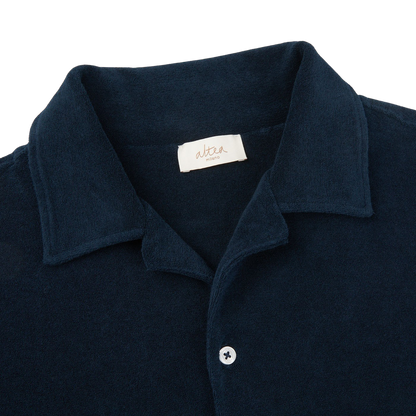 Altea Navy Organic Towelling Cotton Capri Collar Shirt Collar