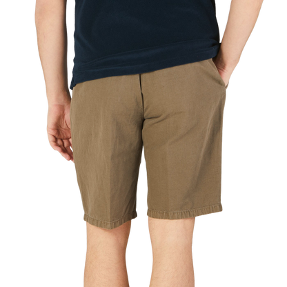 Altea Olive Cotton Linen Bermuda Shorts Back