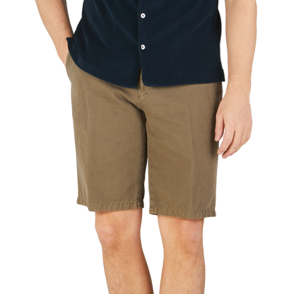 Altea Olive Cotton Linen Bermuda Shorts Front