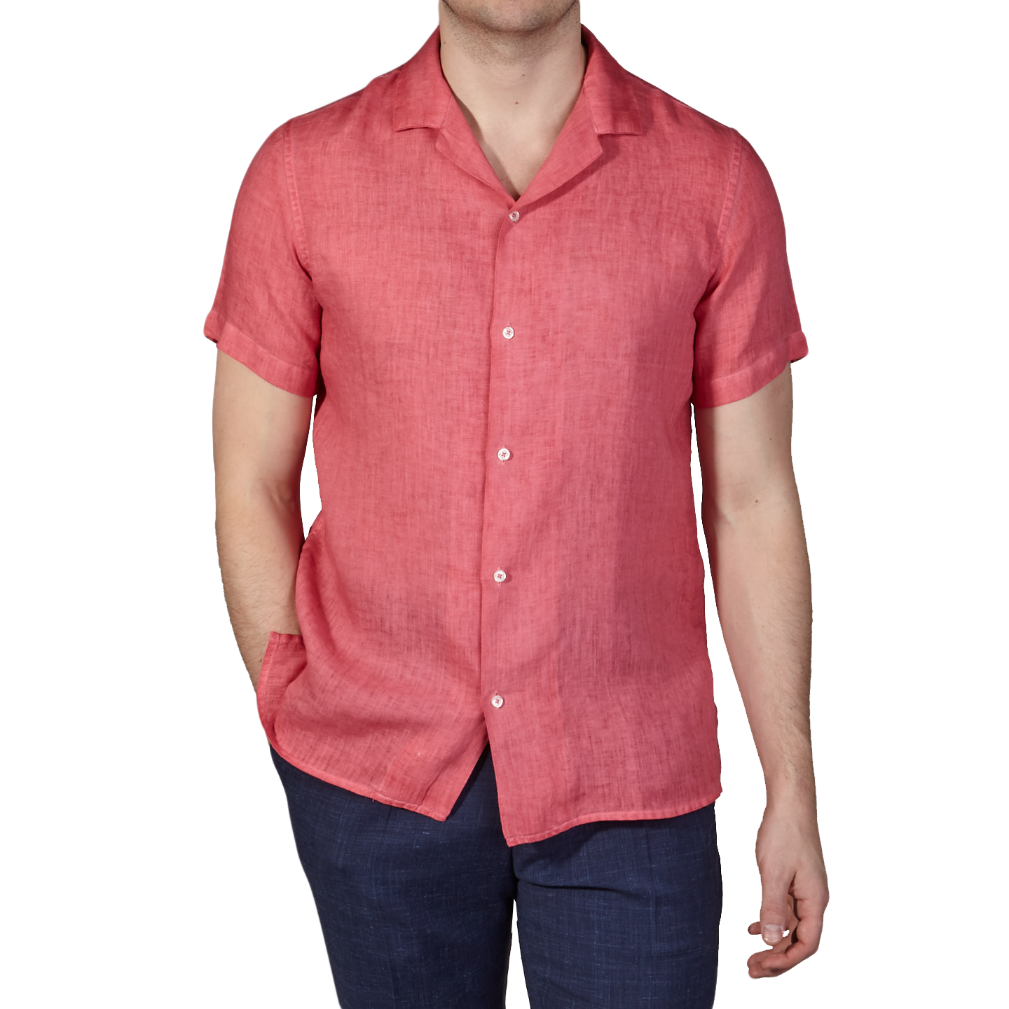 Pink Short Sleeve Linen Shirt