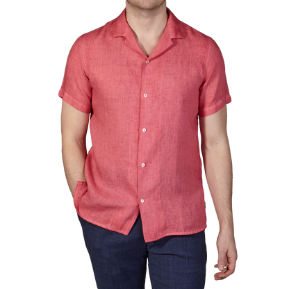 Pink Short Sleeve Linen Shirt