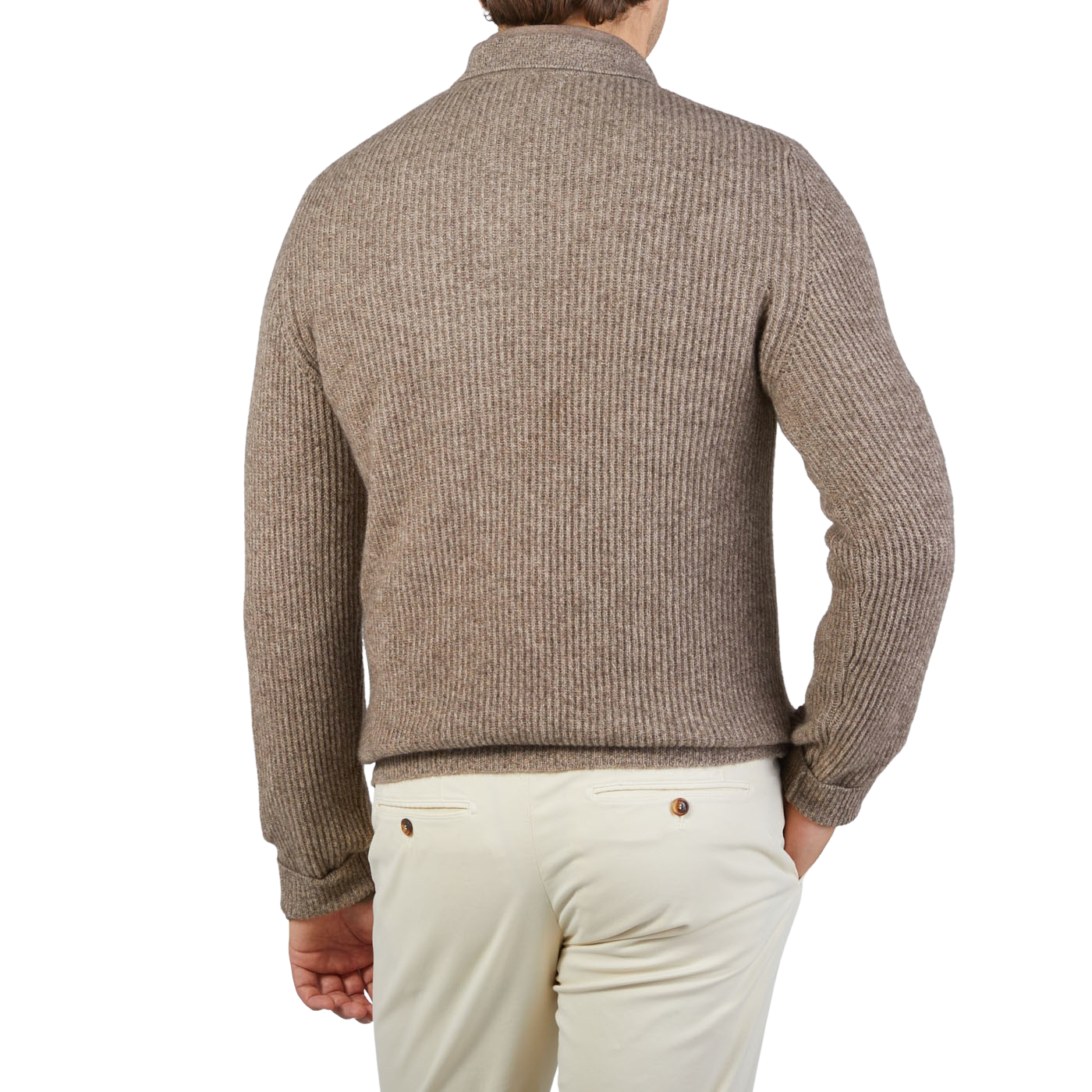 Altea Taupe Melange Wool Cashmere LS Polo Back