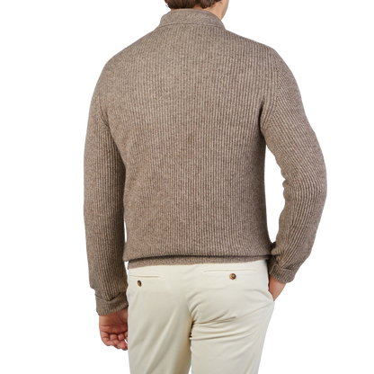 Altea Taupe Melange Wool Cashmere LS Polo Back