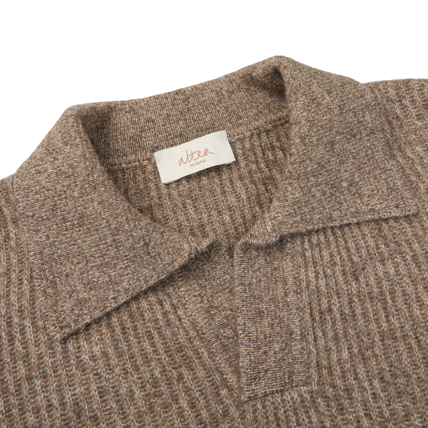 Altea Taupe Melange Wool Cashmere LS Polo Collar