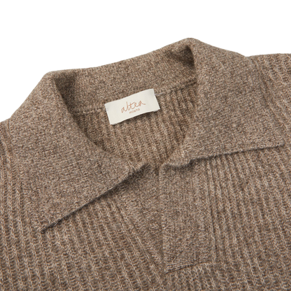 Altea Taupe Melange Wool Cashmere LS Polo Collar