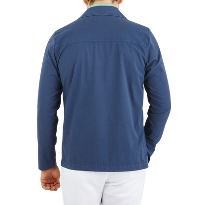 Altea Washed Blue Cotton Seersucker Shacket Back