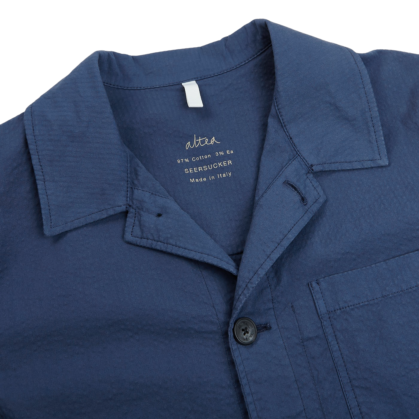 Altea Washed Blue Cotton Seersucker Shacket Collar