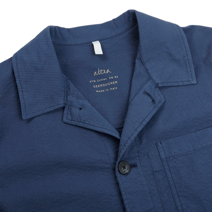 Altea Washed Blue Cotton Seersucker Shacket Collar