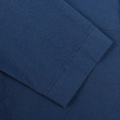 Altea Washed Blue Cotton Seersucker Shacket Cuff
