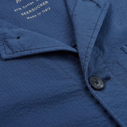 Altea Washed Blue Cotton Seersucker Shacket Open