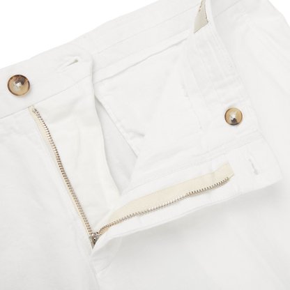 Altea White Cotton Linen Bermuda Shorts Zipper