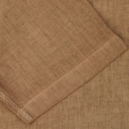 Close-up view of a folded Altea Tobacco Brown Linen Blend Camp Collar Shirt with a visible textured weave.