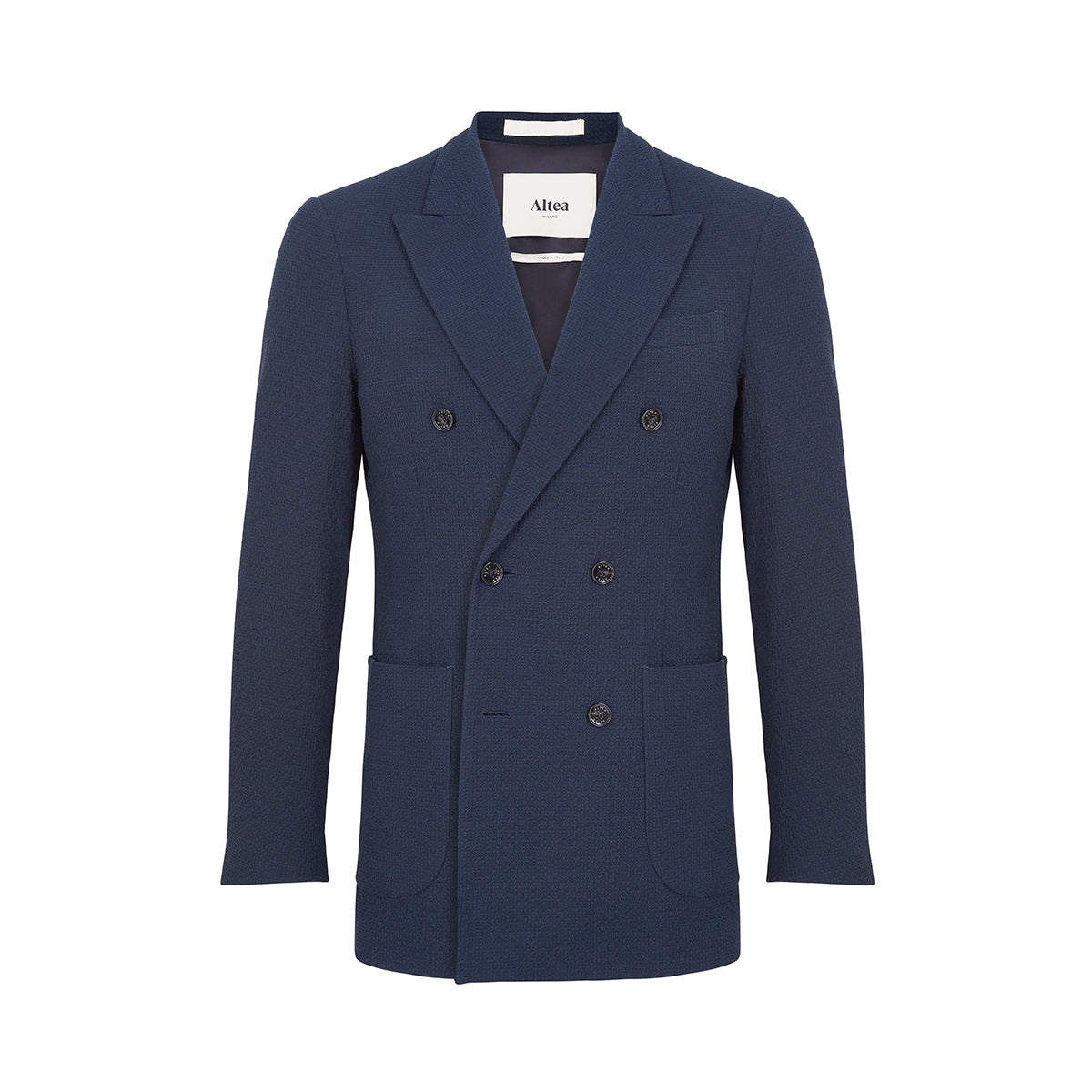 Navy Blue Stretch Seersucker DB Suit Jacket