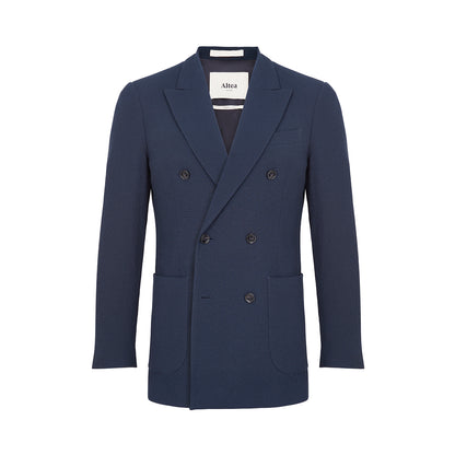 Navy Blue Stretch Seersucker DB Suit Jacket