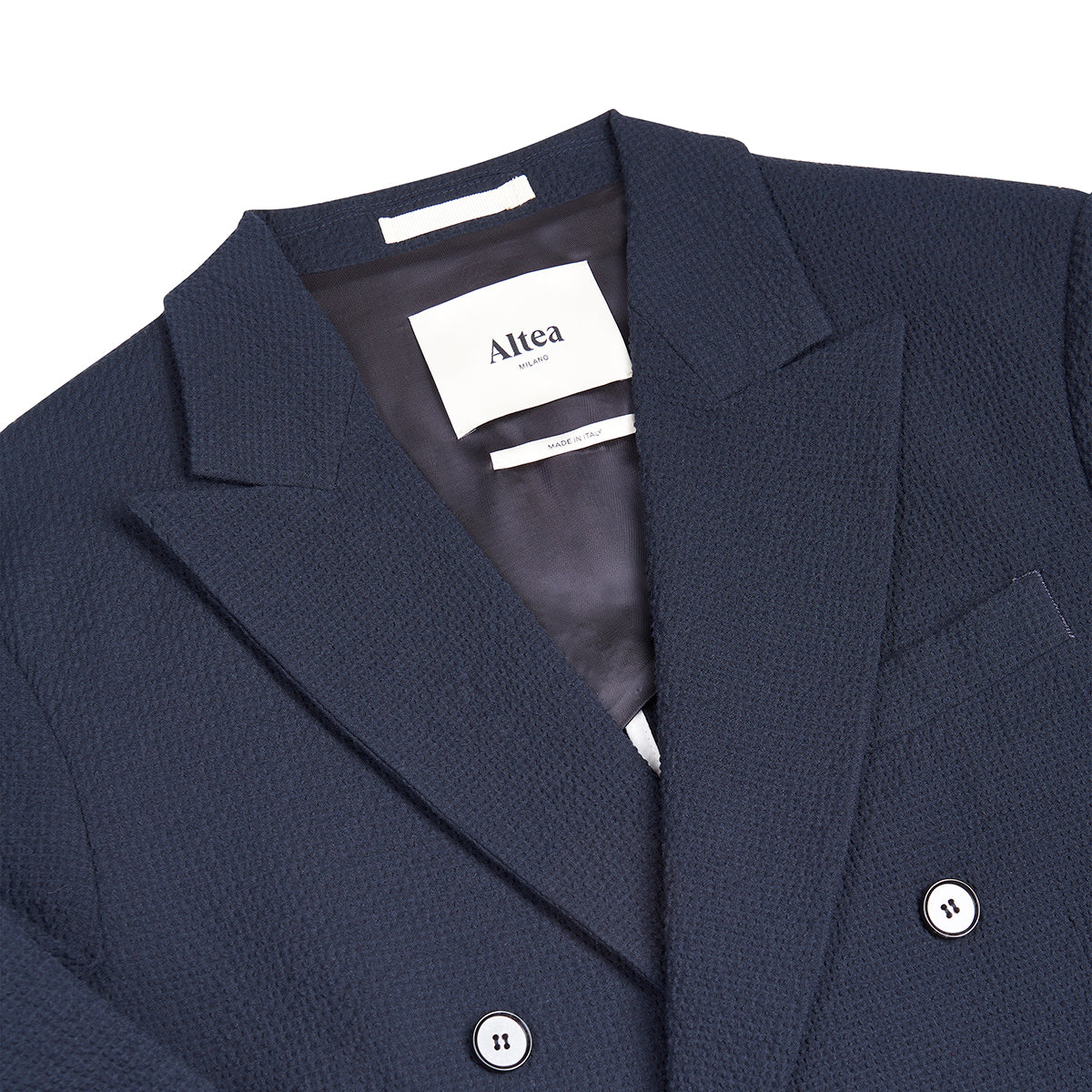 Navy Blue Stretch Seersucker DB Suit Jacket