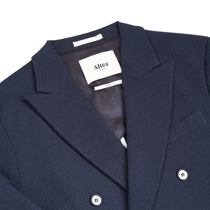 Navy Blue Stretch Seersucker DB Suit Jacket