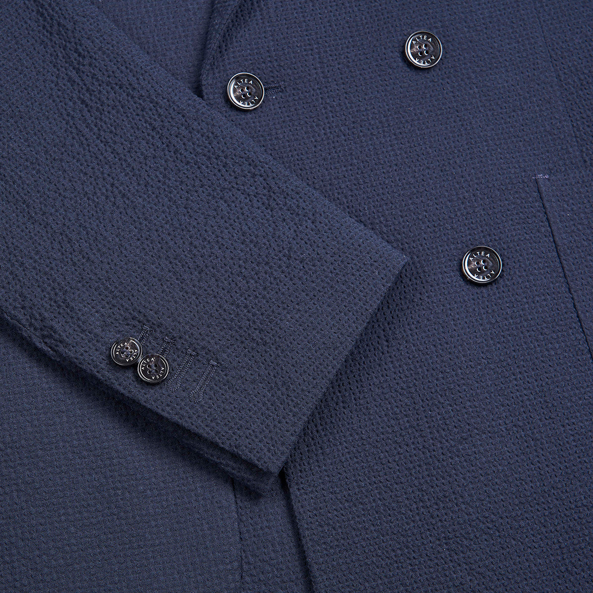 Navy Blue Stretch Seersucker DB Suit Jacket