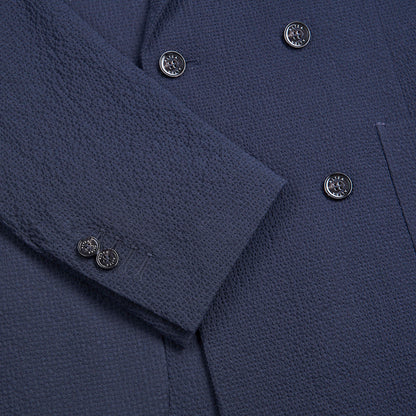 Navy Blue Stretch Seersucker DB Suit Jacket