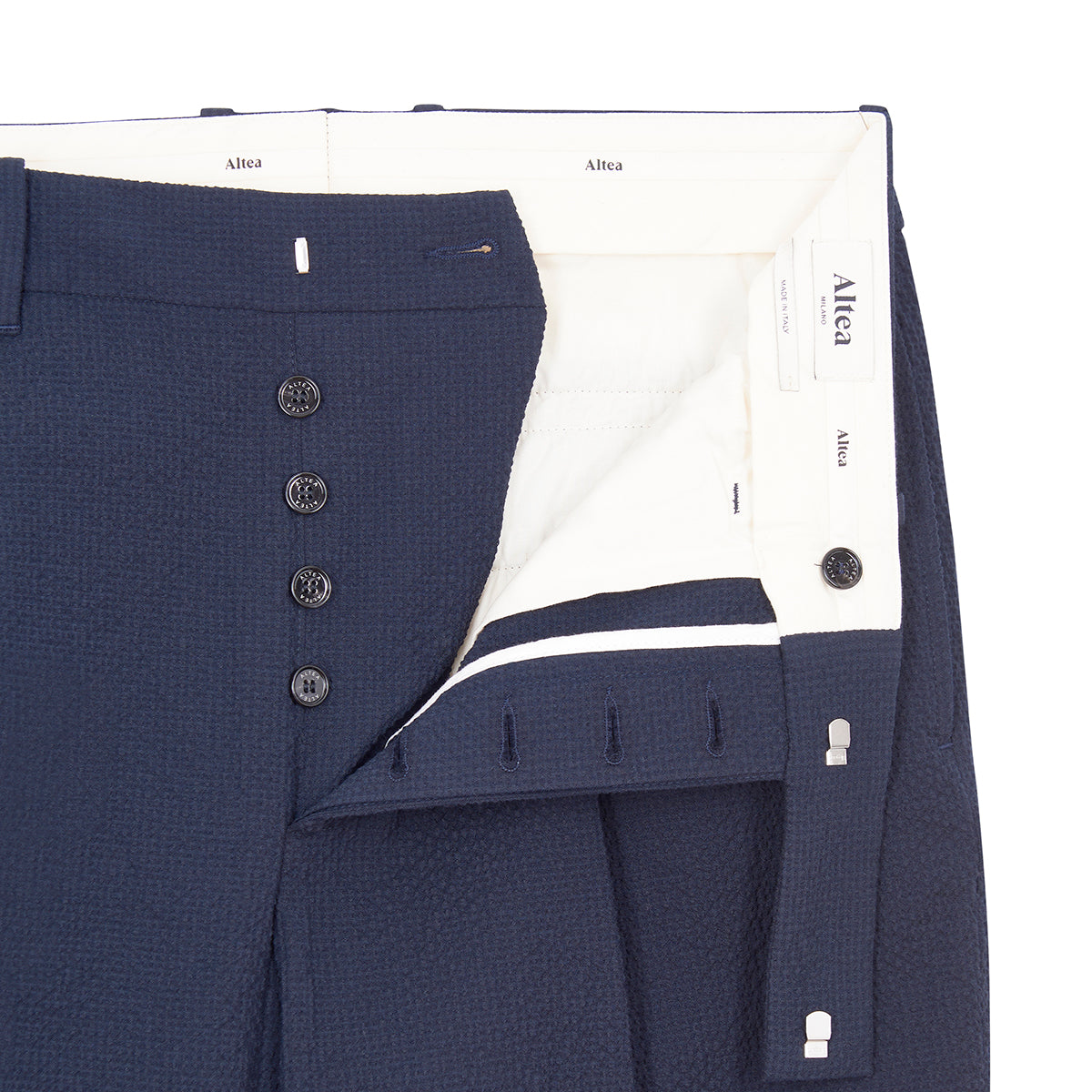 Navy Blue Stretch Seersucker Suit Trousers