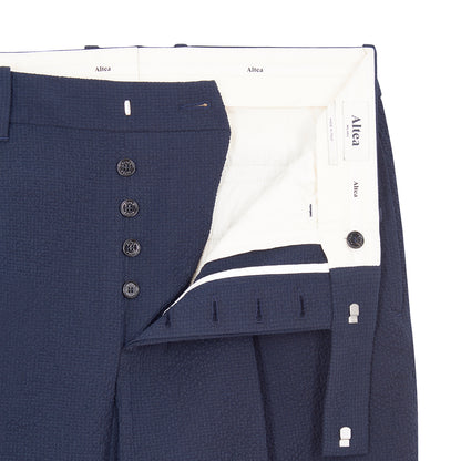Navy Blue Stretch Seersucker Suit Trousers