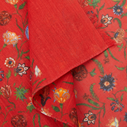 Amanda Christensen Red Flower Printed Cotton Scarf Print