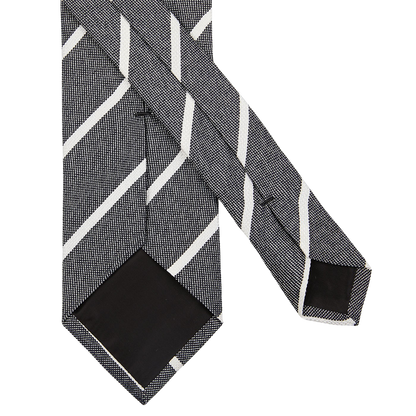 An Amanda Christensen Grey Melange Striped Silk Lined Tie on a white background.
