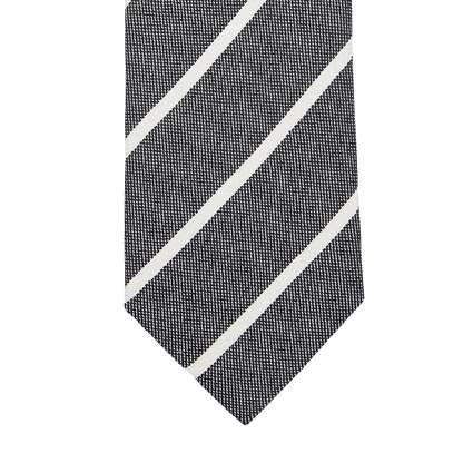 An Amanda Christensen grey melange striped silk lined tie on a white background.