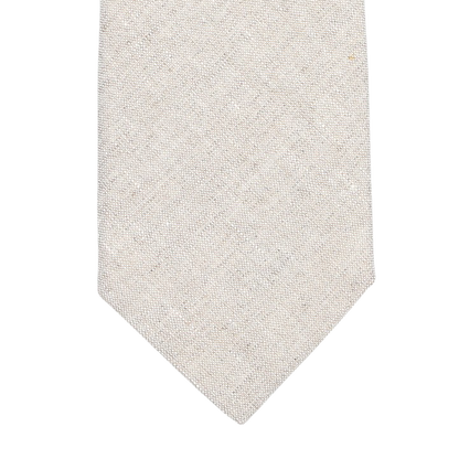Close-up of a beige textured fabric with subtle diagonal patterns, evocative of an elegant Light Beige Melange Linen Lined Tie by Amanda Christensen, crafted in Italy.