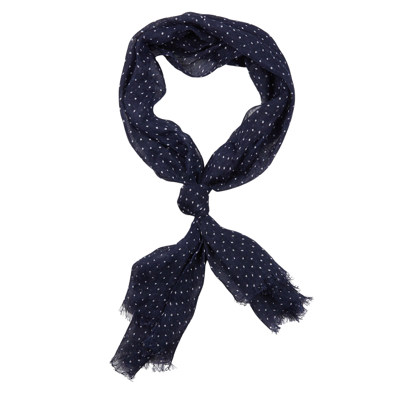 Navy Blue White Dot Linen Gauze Scarf by Amanda Christensen with white polka dots on a white background.