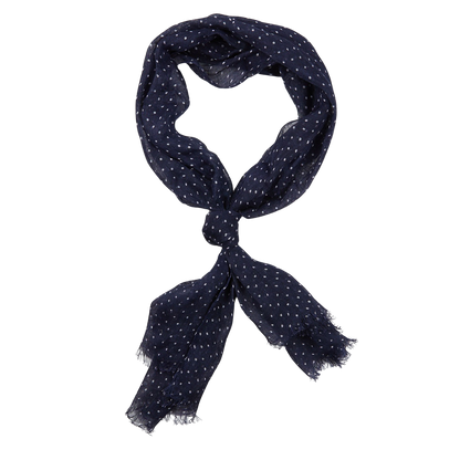 Navy Blue White Dot Linen Gauze Scarf by Amanda Christensen with white polka dots on a white background.
