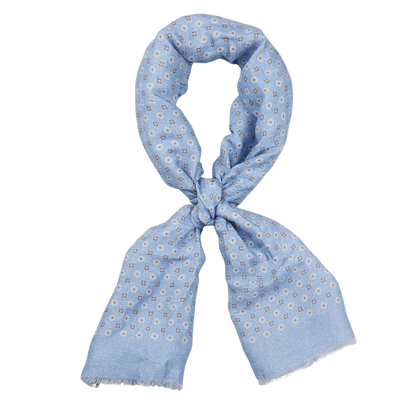 Sky Blue Medallion Printed Cotton Linen Scarf