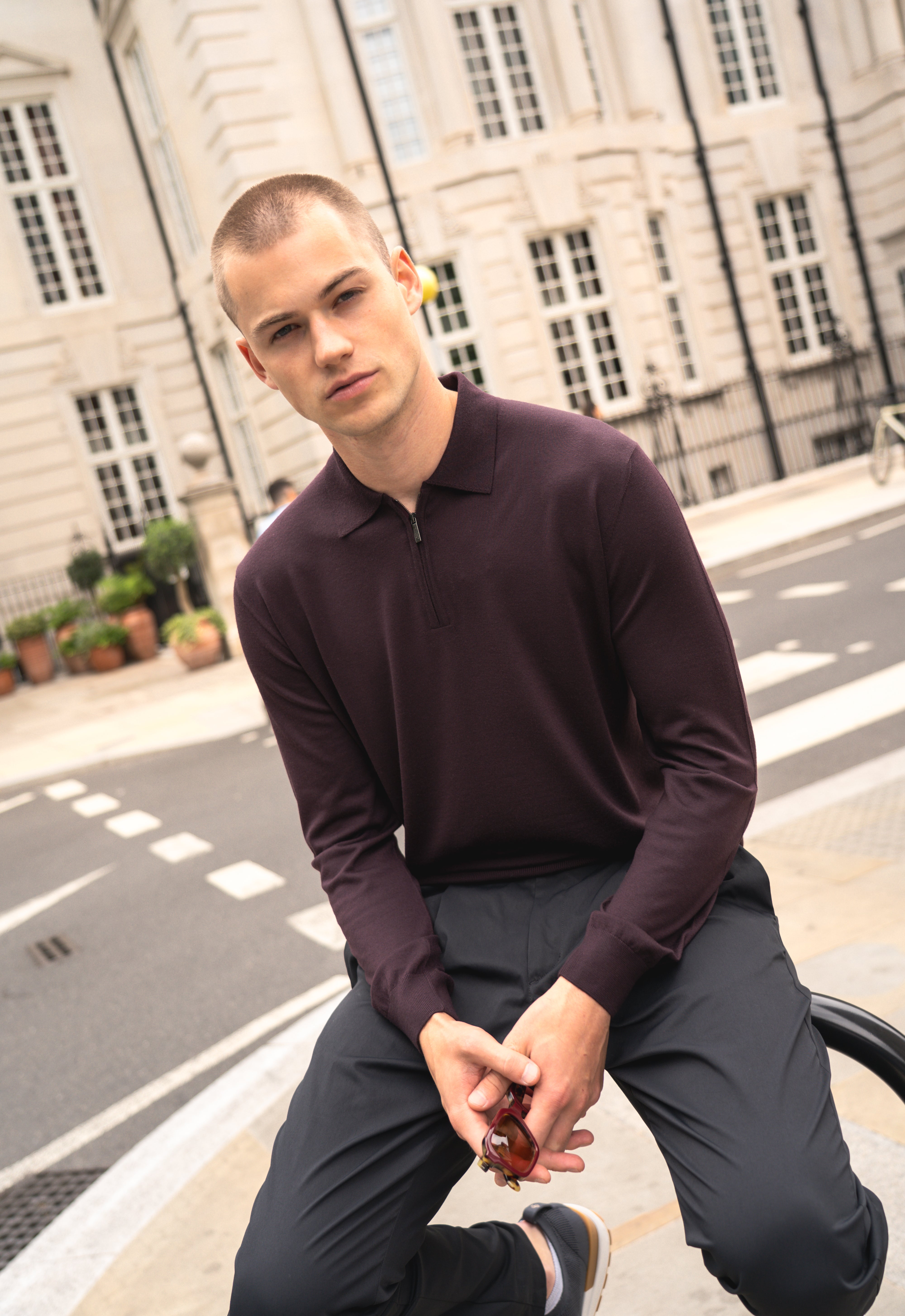 Purple Loro Piana Wish LS zip polo