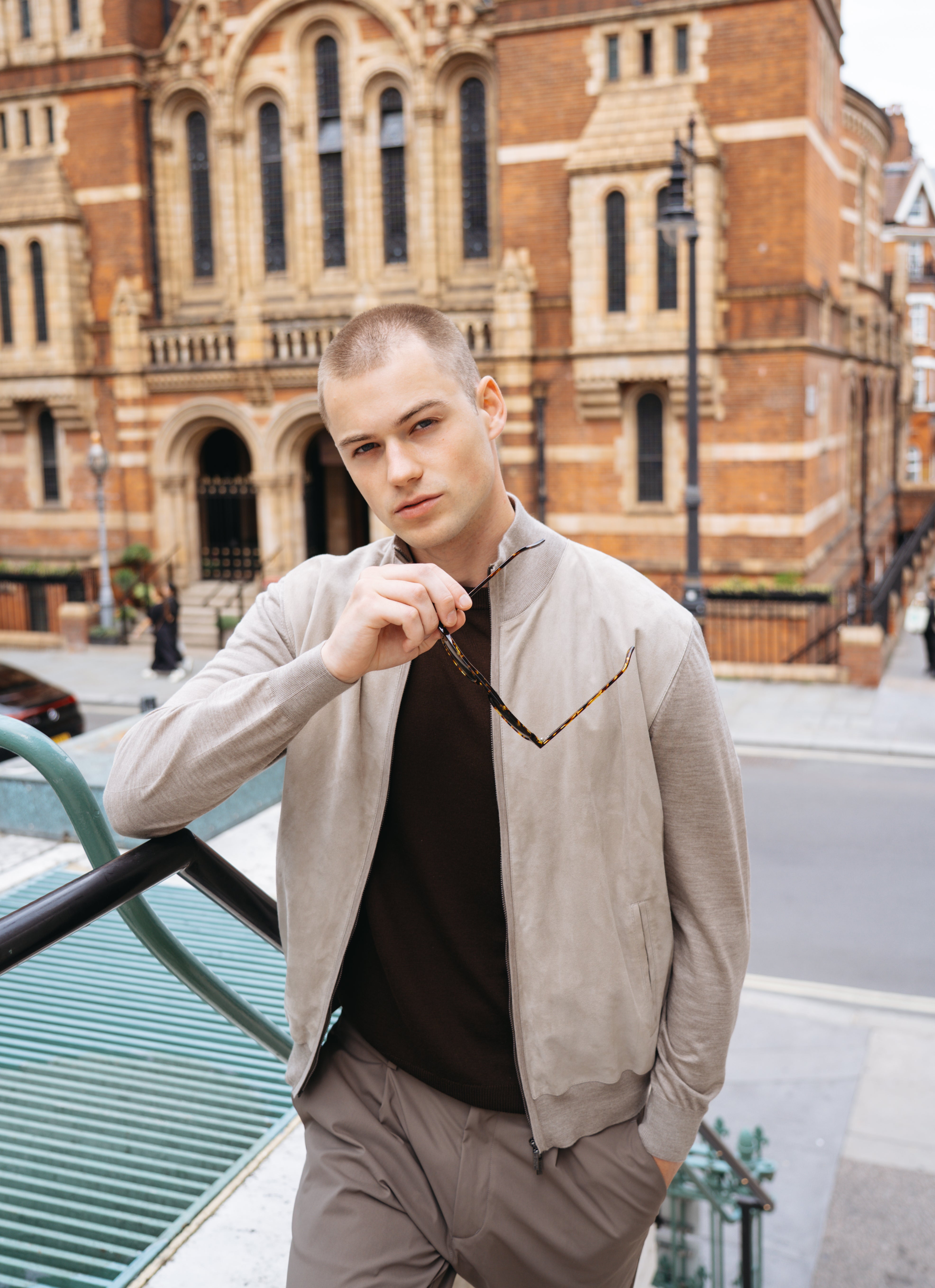 Taupe Lamb Suede and Wool Knit Blouson