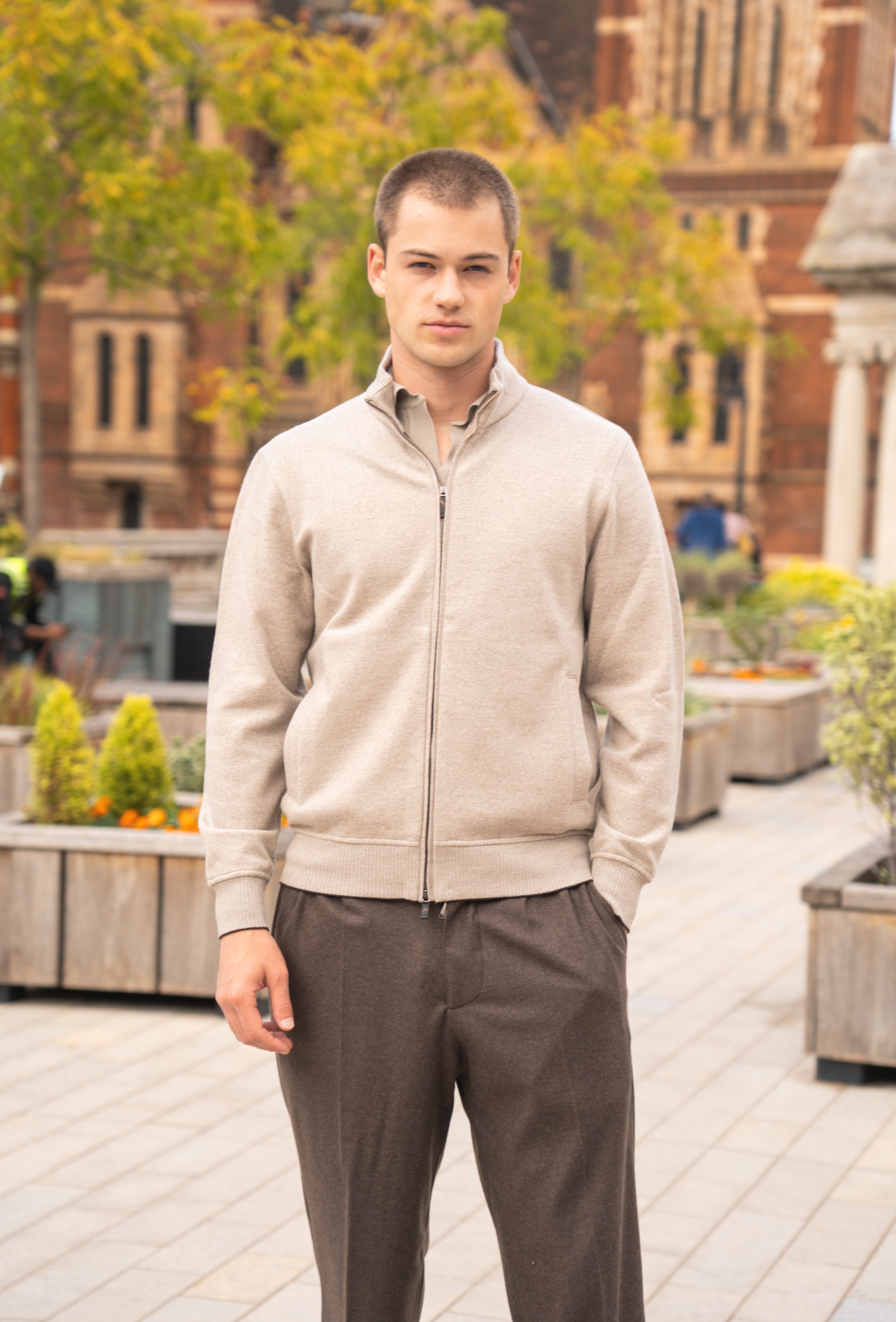 Beige Light Wool Felt Full Zip Blouson