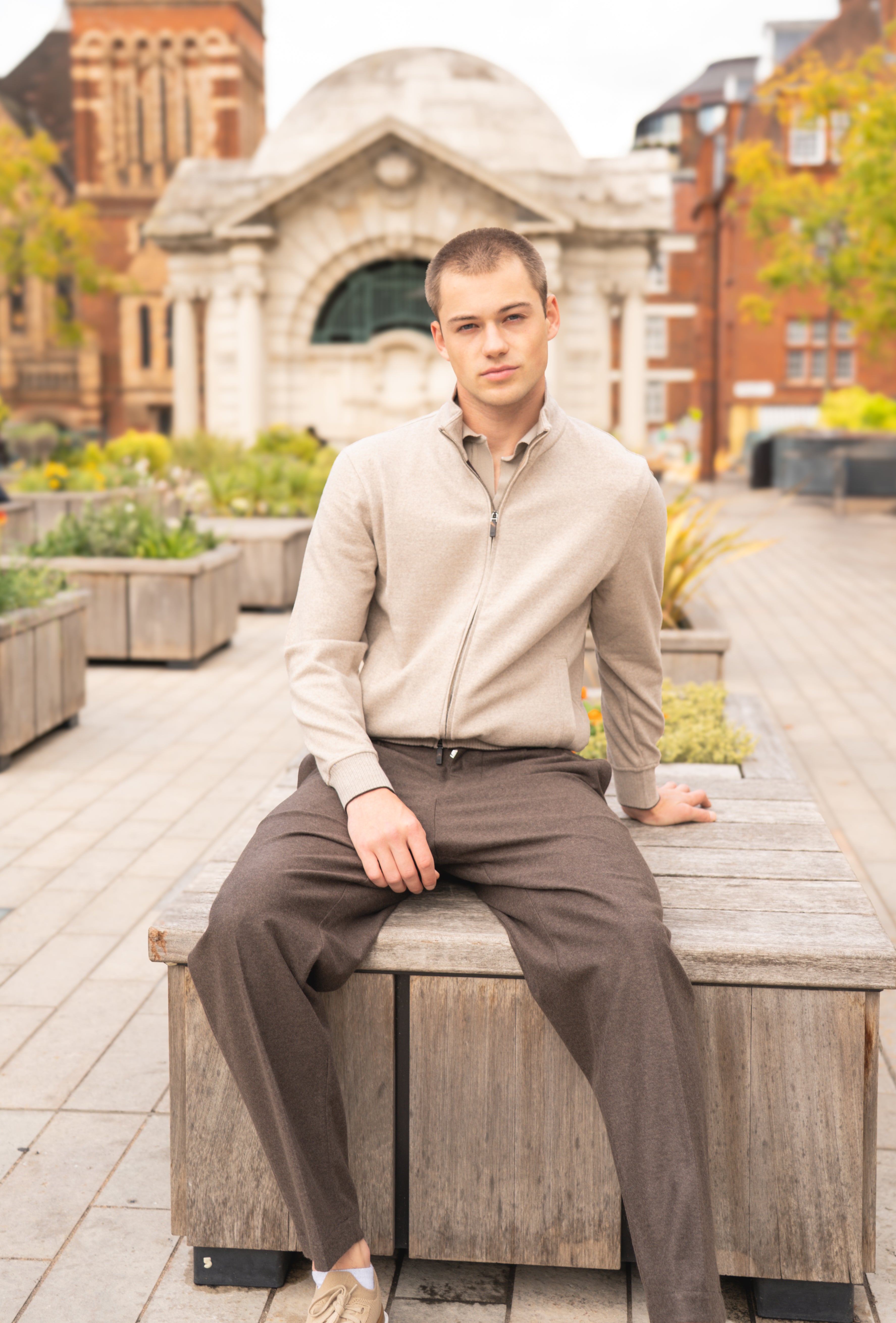 Brown Cashmere Flannel Drawstring Trouser