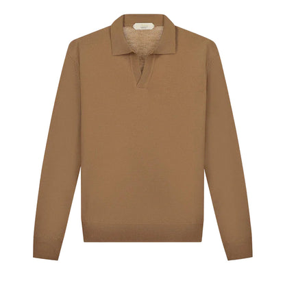 Caramel Cashwool Buttonless Polo LS