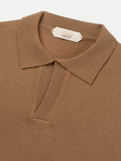 Caramel Cashwool Buttonless Polo LS