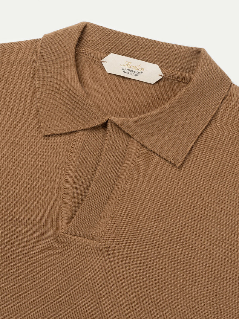 Caramel Cashwool Buttonless Polo LS