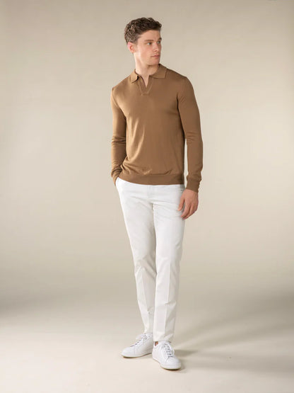 Caramel Cashwool Buttonless Polo LS