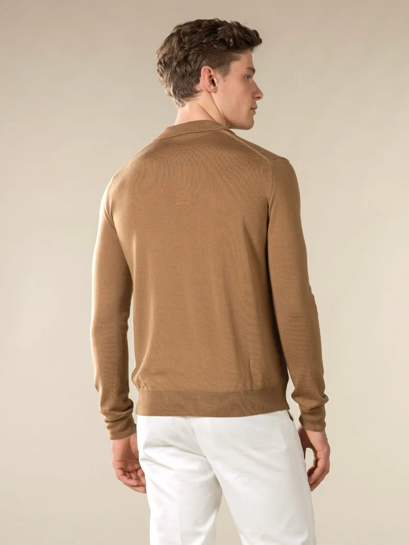Caramel Cashwool Buttonless Polo LS