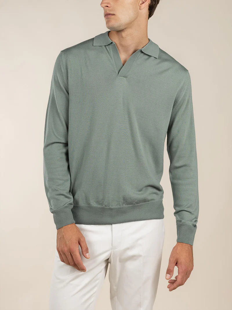 Pistache Cashwool Buttonless Polo LS