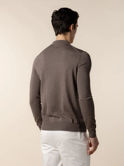 Ash Grey Cashwool Ribbed Zipper Polo LS